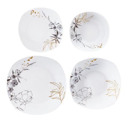 Talerz Obiadowy Płytki Motyw roślinny Porcelana 27cm MIRIAM Biały