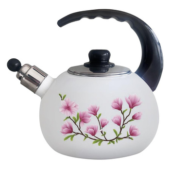 Czajnik Emaliowany Biały poj 2,2l tradycyjny z Gwizdkiem Motyw Magnolii