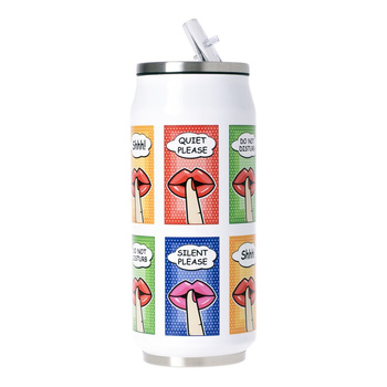 KUBEK TERMICZNY Z DZIÓBKIEM TERMOS AUTA SZKOŁY PUSZKA 500ML "Cisza" biały