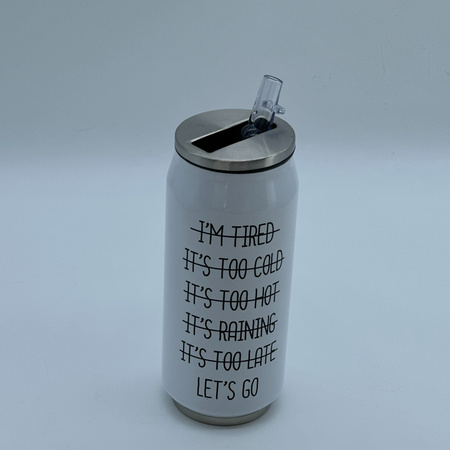 KUBEK TERMICZNY Z DZIÓBKIEM TERMOS BIAŁY CZARNY NAPIS DO AUTA PUSZKA 500ML "I'm Tired"
