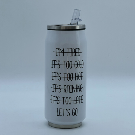 KUBEK TERMICZNY Z DZIÓBKIEM TERMOS BIAŁY CZARNY NAPIS DO AUTA PUSZKA 500ML "I'm Tired"