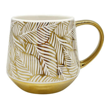 Kubek porcelanowy Filiżanka na kawę herbatę Biały z Złotym liściem 460ml