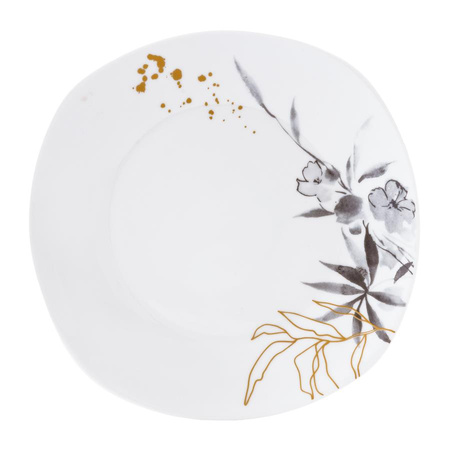 Talerz Deserowy Motyw roślinny Porcelana 20cm MIRIAM Biały