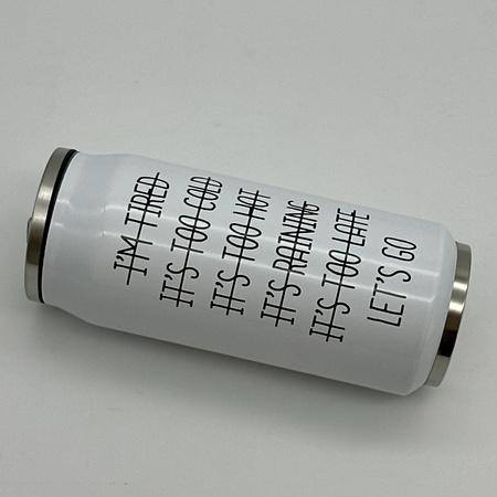 KUBEK TERMICZNY Z DZIÓBKIEM TERMOS BIAŁY CZARNY NAPIS DO AUTA PUSZKA 500ML "I'm Tired"