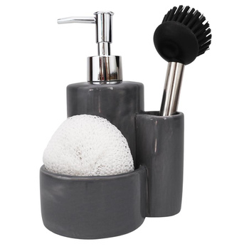 Dozownik KUCHENNY płynu do naczyń pojemnik na gąbkę zmywak szary na zlew