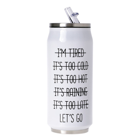 KUBEK TERMICZNY Z DZIÓBKIEM TERMOS BIAŁY CZARNY NAPIS DO AUTA PUSZKA 500ML "I'm Tired"