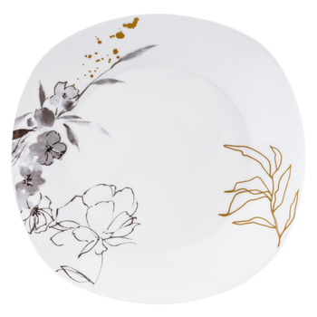 Talerz Obiadowy Płytki Motyw roślinny Porcelana 27cm MIRIAM Biały