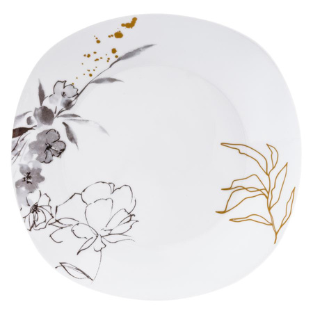 Talerz Obiadowy Płytki Motyw roślinny Porcelana 27cm MIRIAM Biały