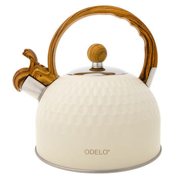 Czajnik stalowy z gwizdkiem tradycyjny kremowy z drewniana rączka 2l