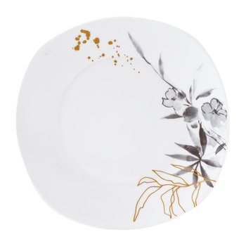 Talerz Deserowy Motyw roślinny Porcelana 20cm MIRIAM Biały