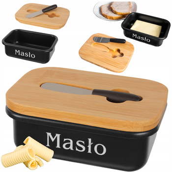 Roy.Maselnica z nożem drewno+czarny/BB2761