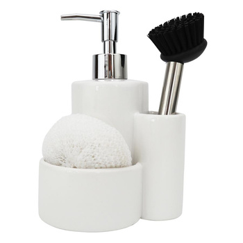 Dozownik KUCHENNY płynu do naczyń pojemnik na gąbkę zmywak biały na zlew