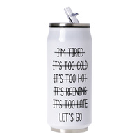 KUBEK TERMICZNY Z DZIÓBKIEM TERMOS BIAŁY CZARNY NAPIS DO AUTA PUSZKA 500ML "I'm Tired"