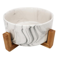 Miska do karmy dla Psa na bambusowym stojaku biało szara 15,7x15,7x7,2cm
