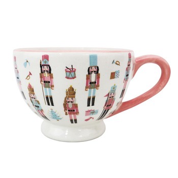 Kubek ceramiczny 420 ml – świąteczny motyw dziadków do orzechów, pastelowy róż